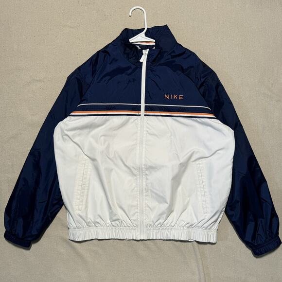 Vintage 90s Nike Swoosh Windbreaker Jacket Zip Up Blue/White/Orange Sz Medium - Picture 1 of 9